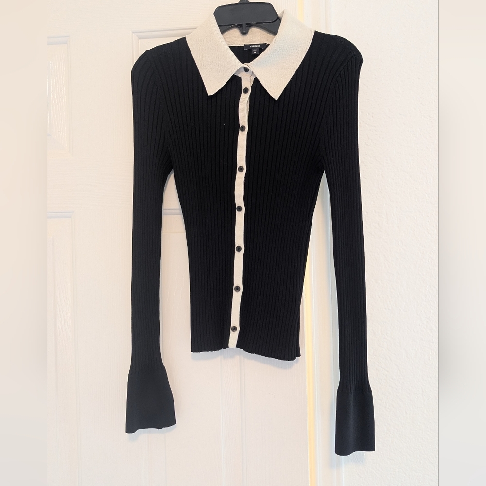 Express Black and Cream Knit Top